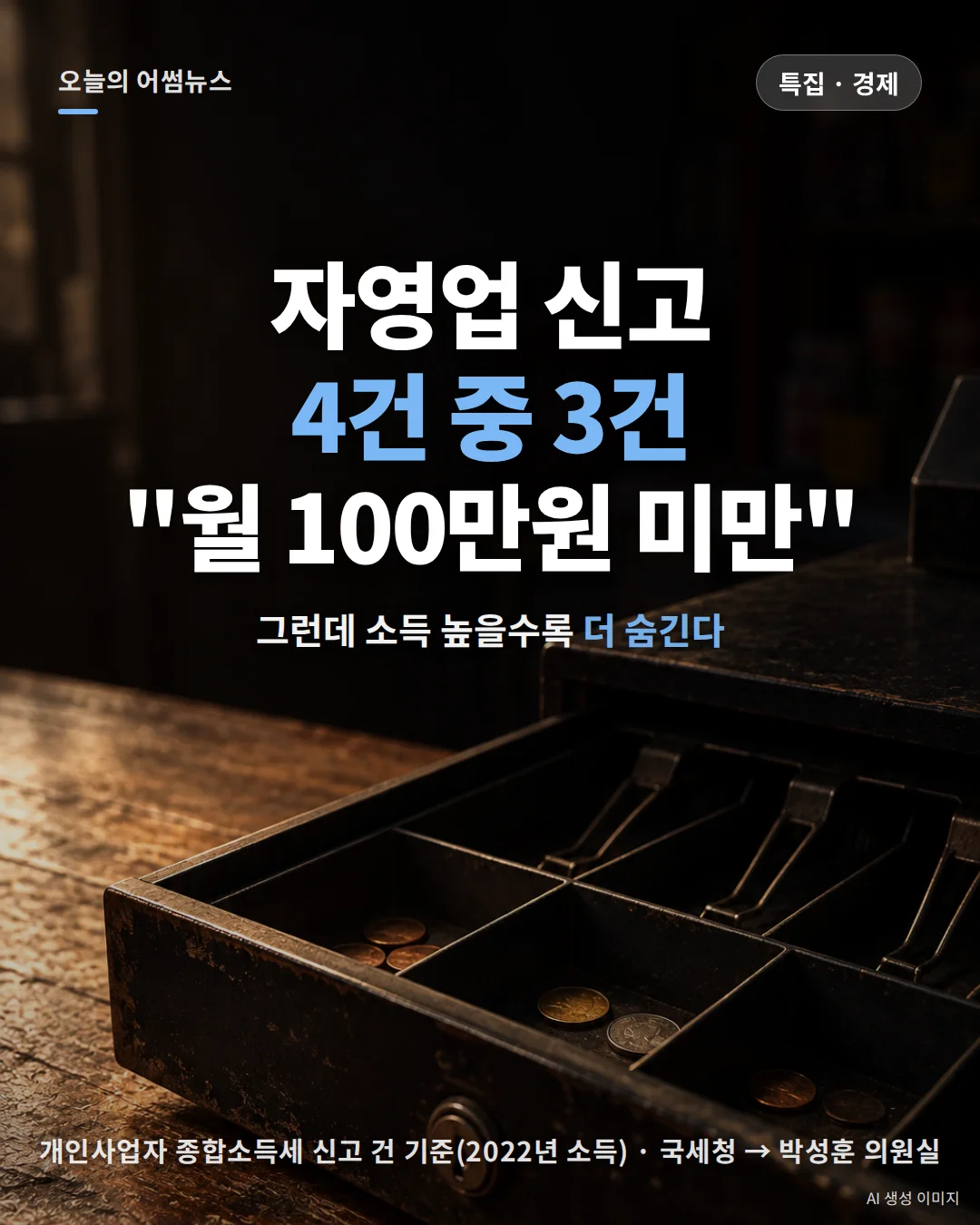 자영업자 종합소득세 통계: 신고 소득 구간별 분포와 상위 10% 세금 비중