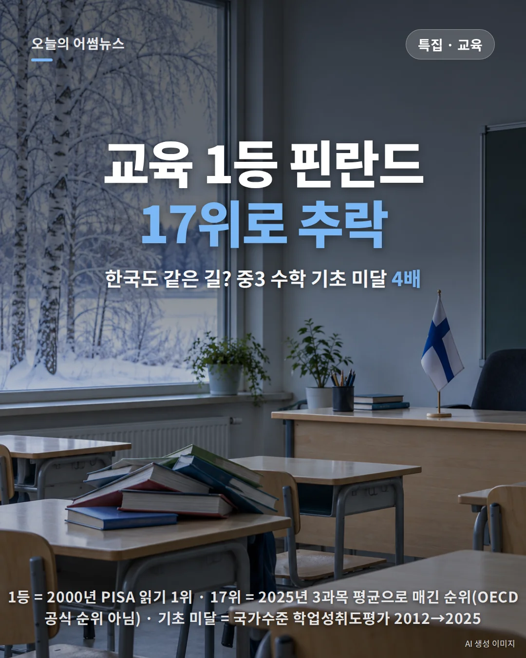 핀란드 PISA 점수 하락 원인과 한국 중3 수학 기초학력 미달 추이