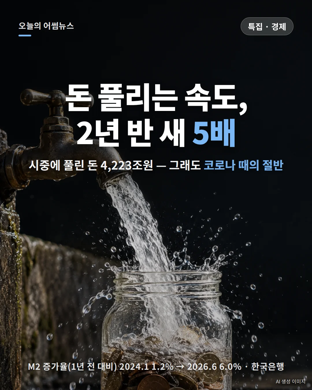 M2 통화량 증가율 추이: 2026년 6월 6.0%, 한국·미국 비교