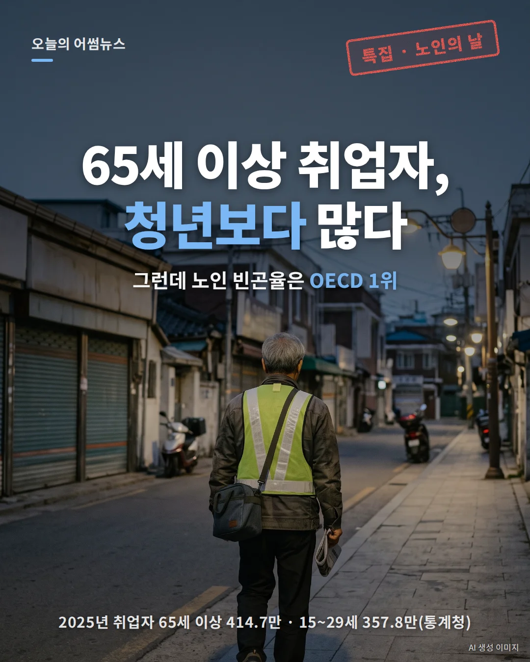 65세 이상 취업자 414만 명(2025): 노인 고용률·빈곤율 OECD 비교