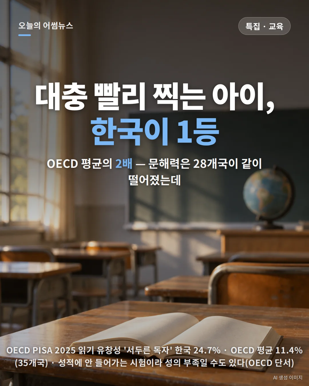 ‘서두른 독자’ 한국 OECD 1위: PISA 2025 문해력, 28개국 함께 하락