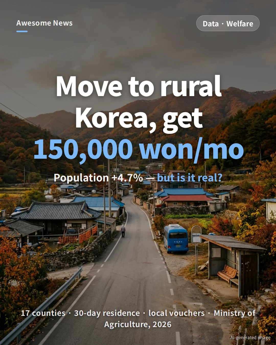 South Korea Rural Basic Income 2026: 150,000 Won/mo in 17 Counties